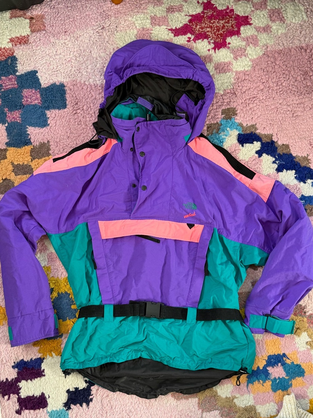Rare Vintage The North Face Purple & Teal Hooded Anorak Jacket with Pink Accents